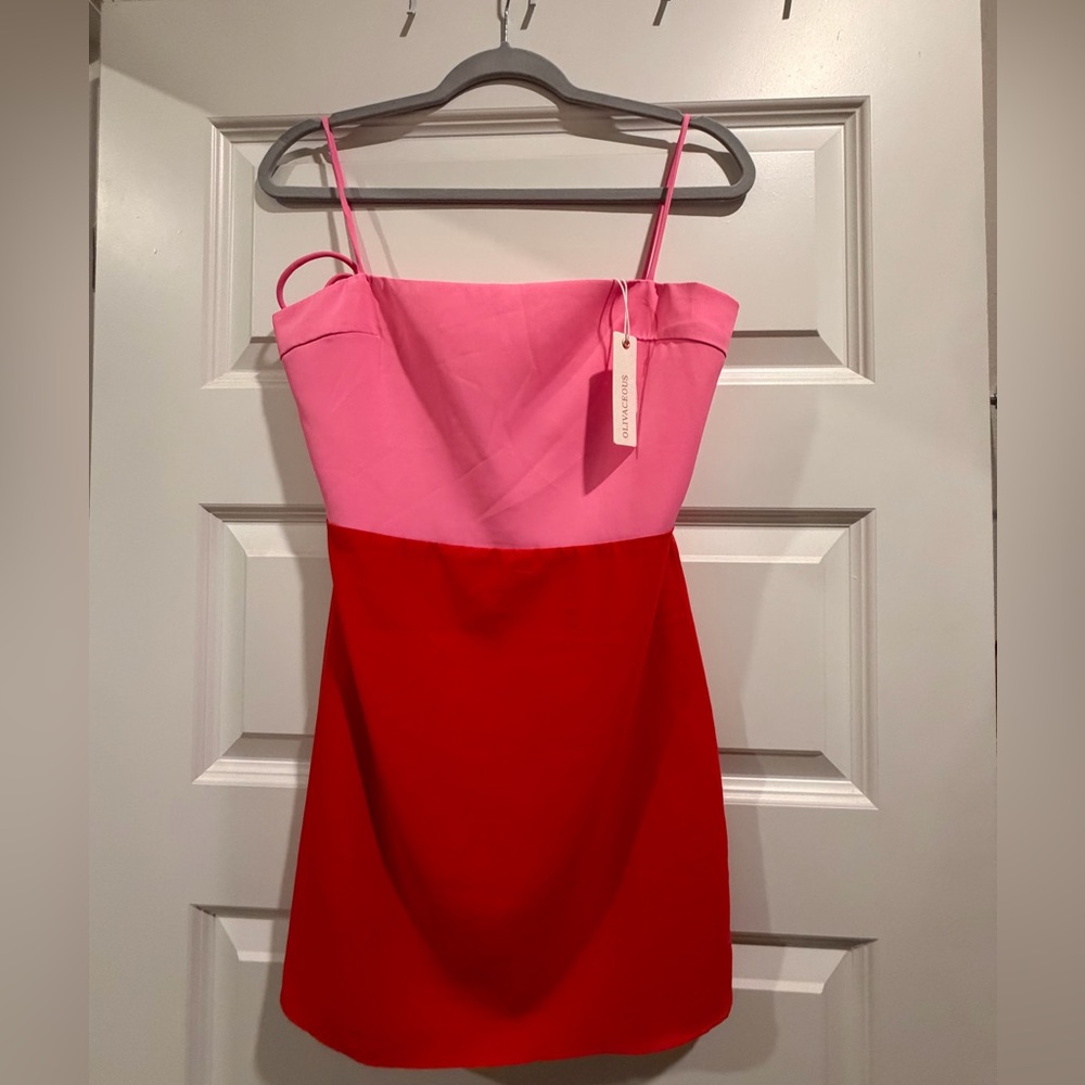 Olivaceous Strapless Pink and Red Dress
